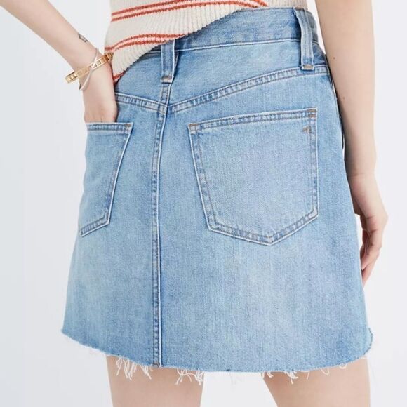 Madewell Rigid Denim A-Line Distressed Raw Hem Denim Skirt Contemporary Boho - Picture 2 of 15